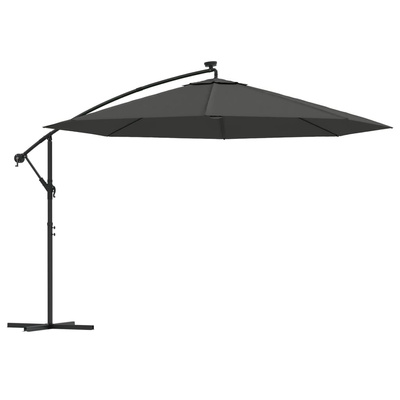 Parasol wiszący z LED i metalowym słupkiem, 350 cm, antracytowy