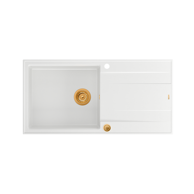EVAN 146 XL GraniteQ zlewozmywak z syfonem Push 2 Open1-komorowy z/o (1000x500x210; kom. 420x480) snow white / elementy miedziane