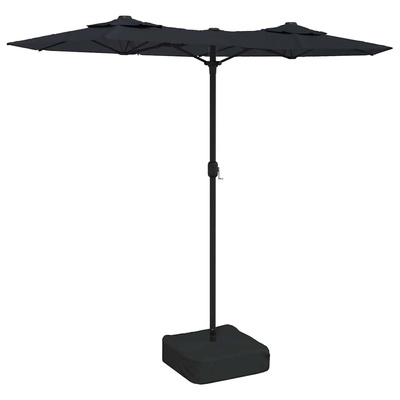 Podwójny parasol ogrodowy z LED, czarny, 316x145 cm