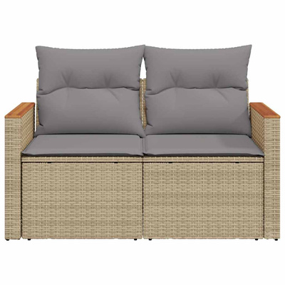 Sofa ogrodowa z poduszkami, 2-osobowa, beż, polirattan