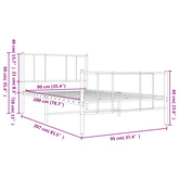Metalowa rama łóżka z wezgłowiem i zanóżkiem, biała, 90x200 cm