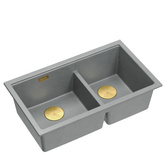 Zlewozmywak granitowy LOGAN 120 – dwukomorowy, wpuszczany, silver stone/elementy złote, Quadron