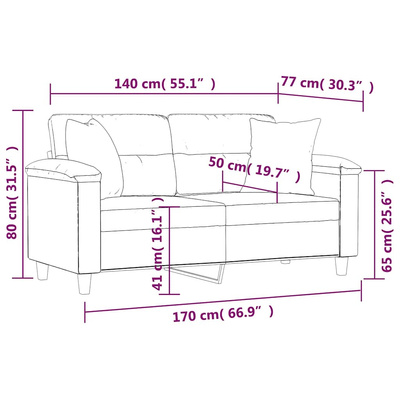 2-osobowa sofa z poduszkami, czarna, 140 cm, mikrofibra