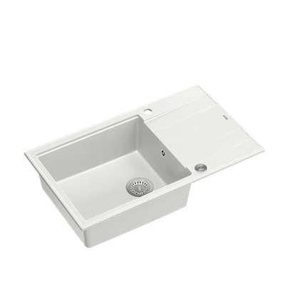 EVAN 136 XL GraniteQ zlewozmywak z syfonem Push To Open 1-komorowy z/o (860x500x210; kom. 420x490) snow white / elementy stalowe