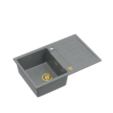 MORGAN 111 GraniteQ zlewozmywak silver stone z syfonem Push To Open 1-komorowy z/o / elementy złote