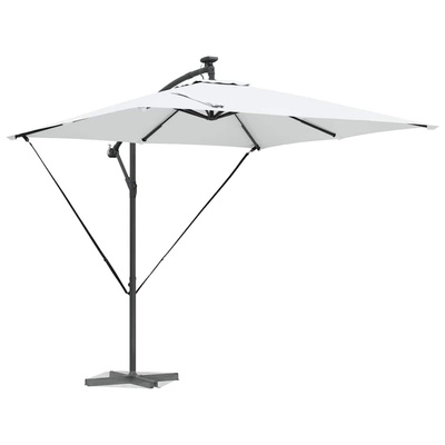 Parasol plażowy z paskami LED piaskowy 249 x 249 x 250 cm