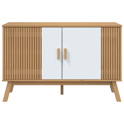 Komoda OLDEN, biało-brązowa, 114x43x73,5cm, lite drewno sosnowe