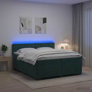 Łóżko Box Spring z materacem i LED Ciemnozielony 200 x 200 cm