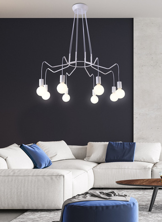 Lampa wisząca Basso 8-punktowa metalowa biała matowa nad stół do jadalni