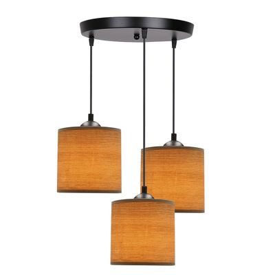 Lampa wisząca z abażurem Legno rattanowa orzechowa potrójna nad stół