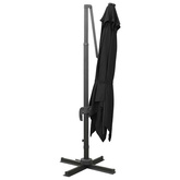 Parasol wiszący z lampkami LED i słupkiem, 300 cm, czarny