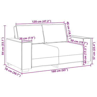 Sofa dwuosobowa Szary 160 cm Skóra ekologiczna