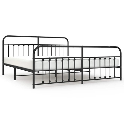 vidaXL Metalowa rama łóżka z wezgłowiem i zanóżkiem, czarna, 200x200cm model standard