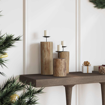 Świecznik 3 pcs Naturalny Lite drewno tekowe