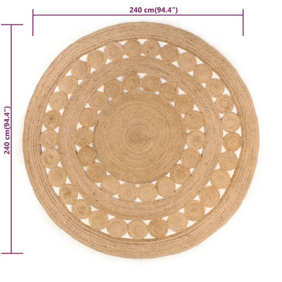 vidaXL Dywan pleciony z juty, 240 cm, okrągły