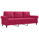 Sofa 3-osobowa, winna czerwień, 180 cm, obita aksamitem