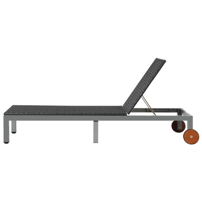 vidaXL Leżak ogrodowy z kółkami, polirattan, czarny