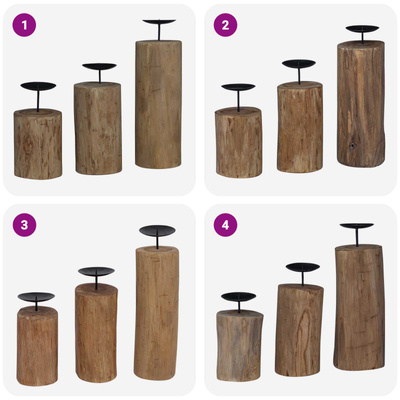 Świecznik 3 pcs Naturalny Lite drewno tekowe