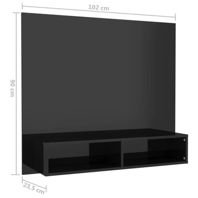 vidaXL Wisząca szafka pod TV, czarna, wysoki połysk, 102x23,5x90 cm