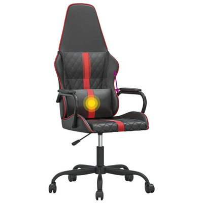 vidaXL Masujący fotel gamingowy, czerwono-czarny, sztuczna skóra