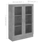 vidaXL Witryna, szarość betonu, 82,5 x 30,5 x 115 cm, płyta wiórowa