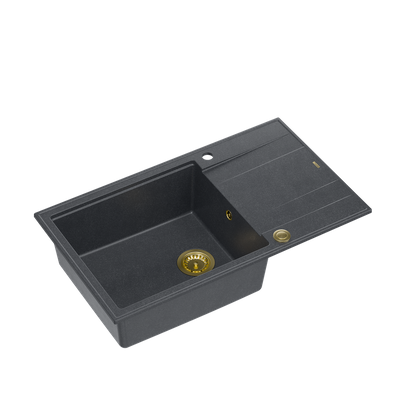 EVAN 136 XL GraniteQ zlewozmywak z syfonem Push to Open 1-komorowy z/o (860x500x210; kom. 420x490) black diamond / elementy złote