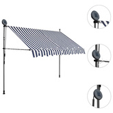 Ręcznie zwijana markiza z LED, 250 cm, niebiesko-biała