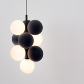 Lampa wisząca Szklana 4 kule świetlne i 6 kul dzwiekochłonnych Szarych 4xG9 60 cm Abruzzo Vino