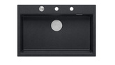 Zlewozmywak granitowy MARC 1-komorowy 76x50 cm czarny/black diamond + elementy stal szlachetna