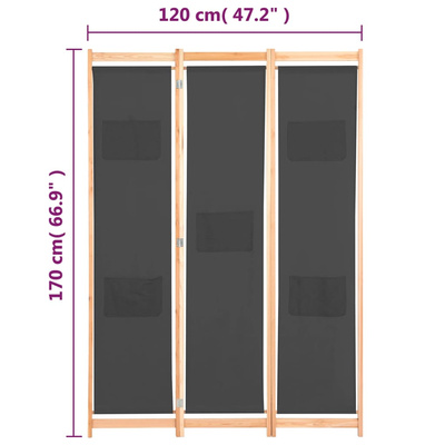 3-panelowy, szary, 120x170x4 cm, tkanina Parawan
