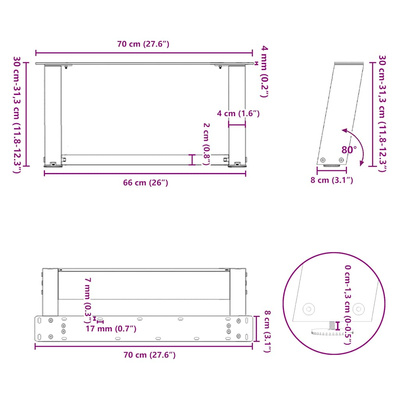 Nogi do stolika kawowego w kształcie litery U 2 szt. Naturalna stal 70x(30-31) cm Stal
