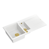 EVAN 156 GraniteQ zlewozmywak z syfonem Push To Open 1,5-komorowy z/o (1000x500x210; kom. 420x480) snow white / elementy złote