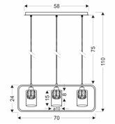 Lampa wisząca Destro potrójna z kloszem szklana czarna do salonu