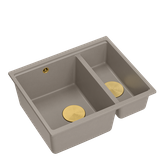 QUADRON | LOGAN 150 | granitowy zlewozmywak kuchenny BEŻ + ZŁOTO PVD | wymiary: 56 x 46 x 22 cm | 1,5-komorowy podwieszany | podbudowa szafki od: 60 cm