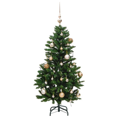 vidaXL Sztuczna choinka na zawiasach, 150 lampek LED i bombki, 120 cm wariant 6