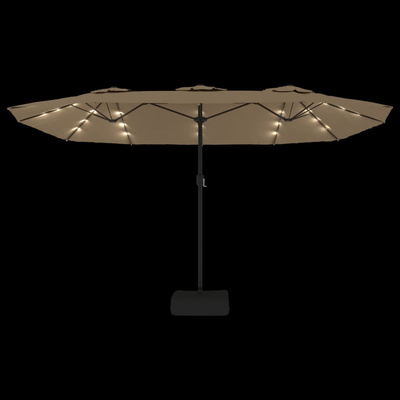 Podwójny parasol ogrodowy z LED, kolor taupe, 449x245 cm