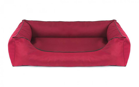 Legowisko dla psa Sofa Valencia Standard w kolorze czerwonym z czarnym wykończeniem Rozmiar: XL - 120 x 90 cm - do samodzielnego złożenia