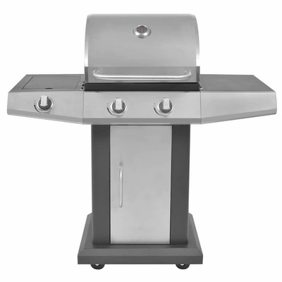 Grill gazowy z palnikiem z kołem Srebrny Stal z metalowym wężem