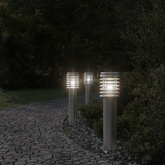 Lampy ogrodowe na słupku, 3 szt., srebrne, 60 cm, stal