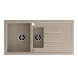 BRUCE 156 zlewozmywak granitowy beżowy 1,5-komorowy z/o (100x50x22,5/16) z syfonem i zaślepką