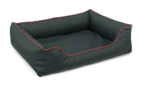 Legowisko dla psa Sofa Valencia Standard w kolorze ciemnoszarym z czerwonym wykończeniem Rozmiar: S - 65 x 50 cm