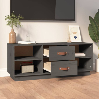 vidaXL Szafka pod TV, szara, 100x34x40 cm, lite drewno sosnowe