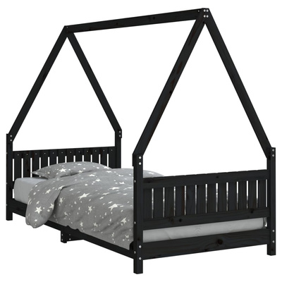 vidaXL Rama łóżka dziecięcego, czarna, 90x190 cm, drewno sosnowe model standard