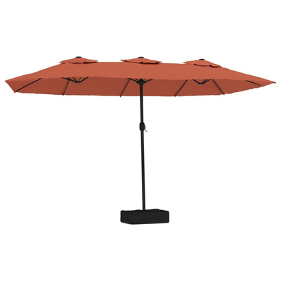 Podwójny parasol ogrodowy z LED, terakotowy, 449x265 cm