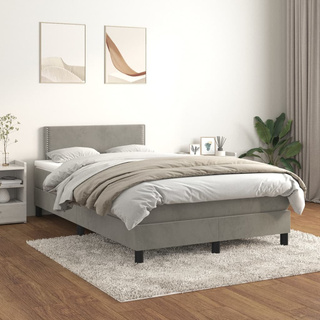 vidaXL Łóżko kontynentalne z materacem, jasnoszare, 120x200cm, aksamit model standard