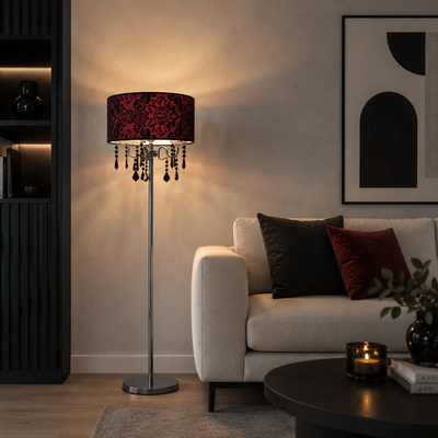 Lampa podłogowa czerwony welurowy abażur 3x40W Astor Candellux 53-80465