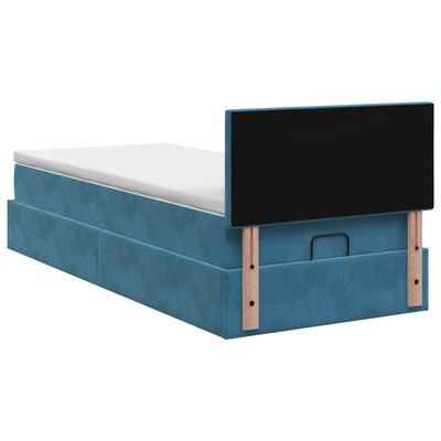 Łóżko ottoman z materacem Ciemnoniebieski 90 x 190 cm Welur