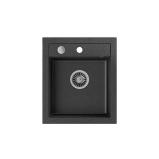 JOHNNY 100 GraniteQ zlewozmywak granitowy black dotted (czarny) 1-komorowy z/o (43x50x20), z syfonem i zaślepką stal szlachetna
