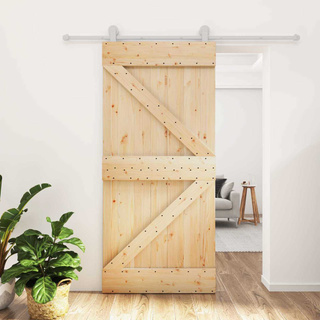Drzwi przesuwne 95 x 210 cm Lite Drewno Sosnowe (Nieobrobione)