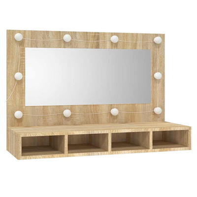 Szafka z lustrem i oświetleniem LED, dąb sonoma, 90x31,5x62 cm